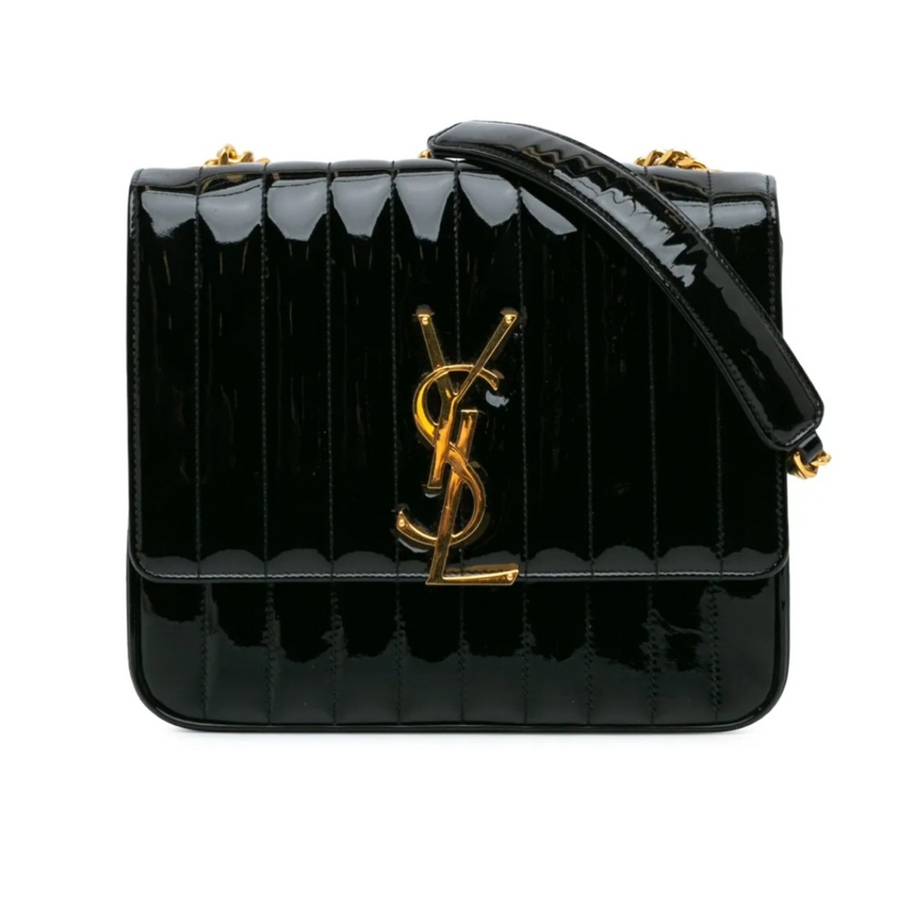 Yves Saint Laurent YSL Black Shoulder Bag with Gold Logo and Flap Closure